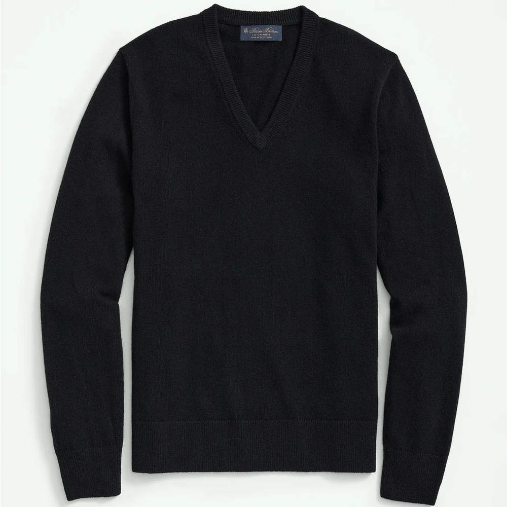 Brooks Brothers 100% Cashmere Black V-Neck Sweater Old Money Preppy Academia Lrg